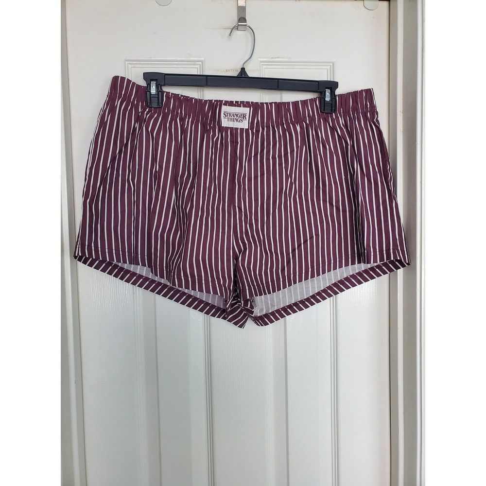 Primark Stranger Things Pajama Shorts Maroon Striped Sleepwear Lounge XL